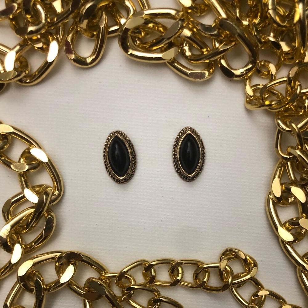 Vintage Gold Toned W/ Black Stone Earrings